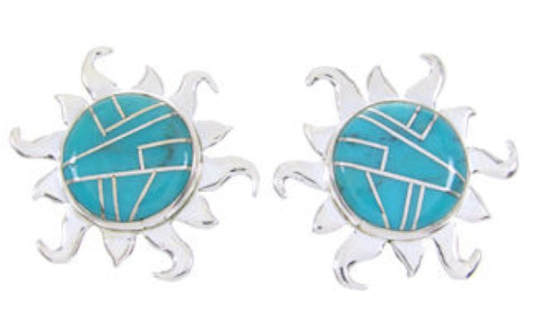 Southwest Turquoise Sterling Silver Sun Inlay Post Earrings AW68292